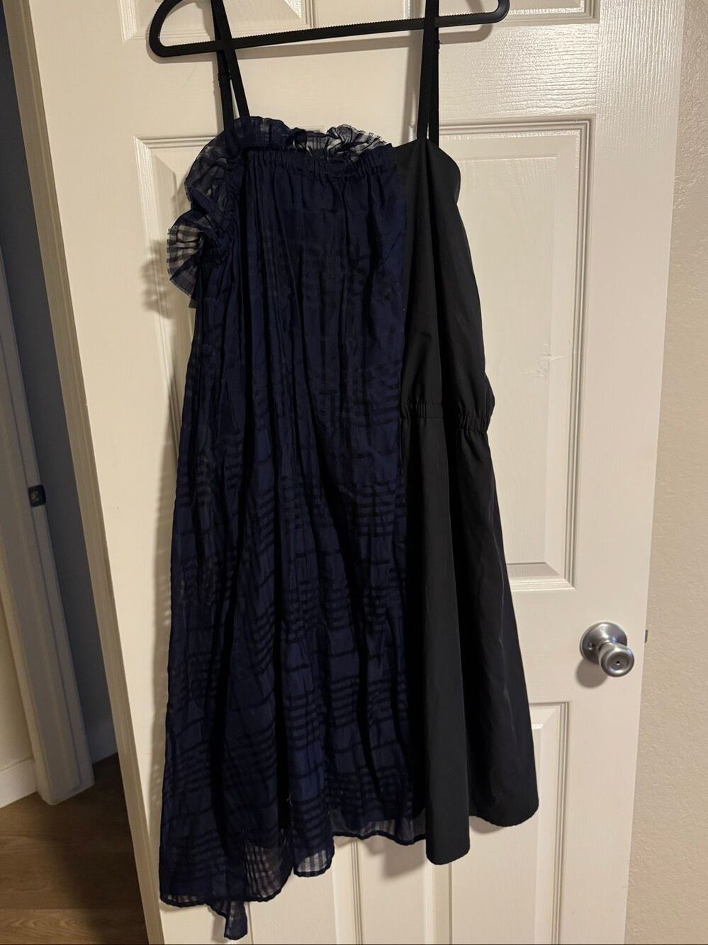 Public School New York Asymmetrical Navy Black Cotton Silk Midi Dress L Made USA